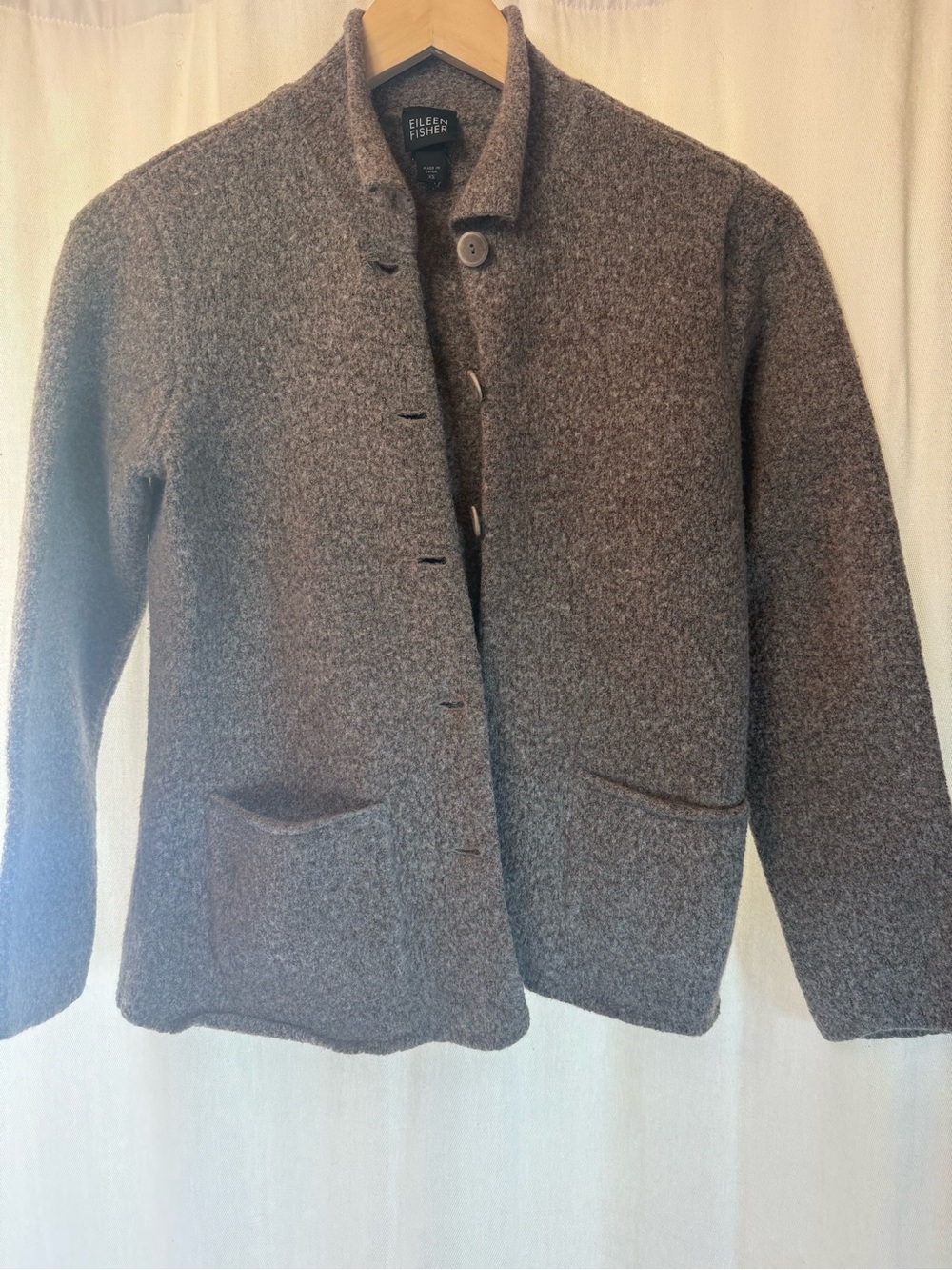Eileen Fisher Wool Blend Collarless Pea Coat